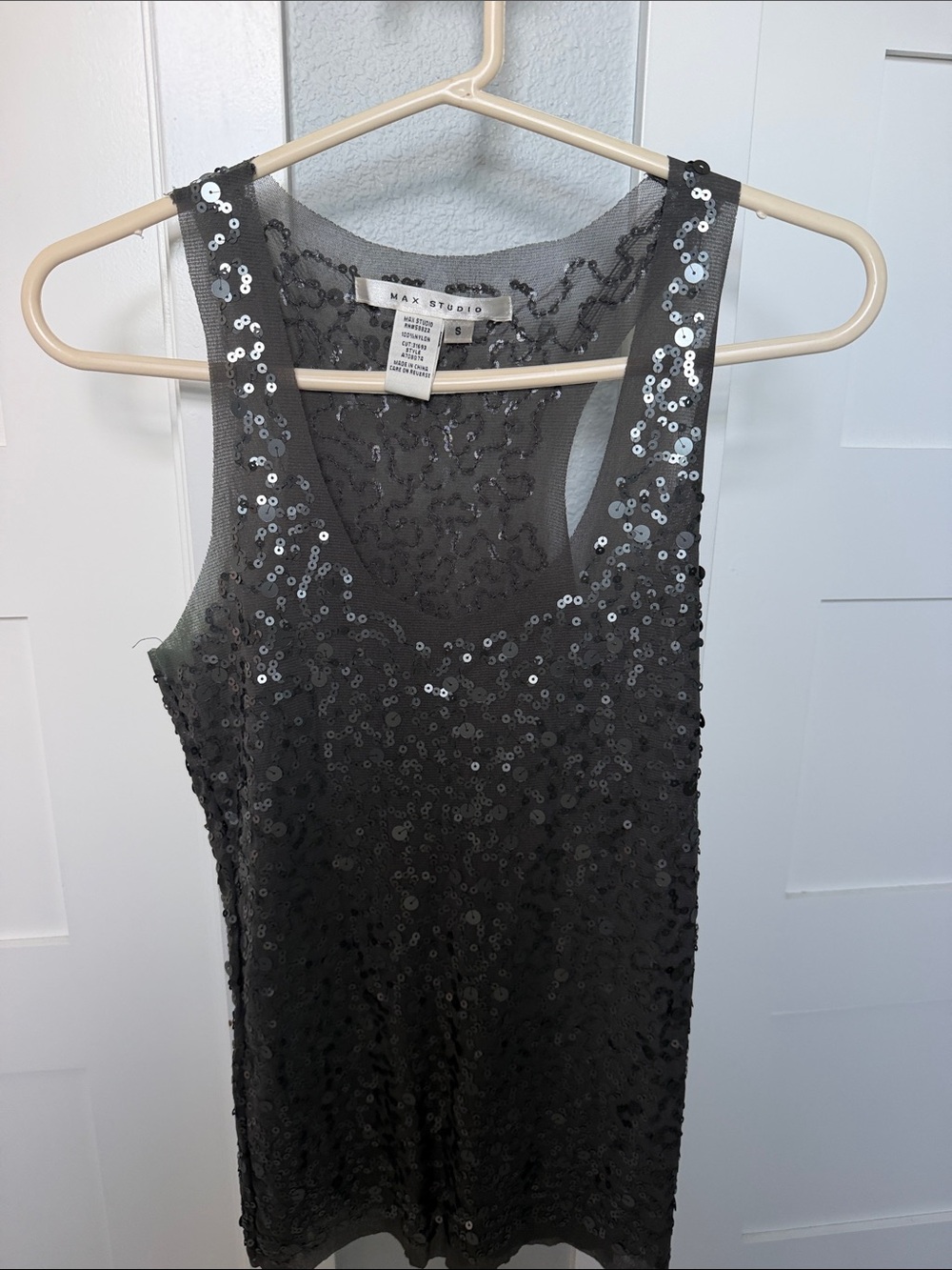 Max Studio Black Sequin Mesh Tank Top